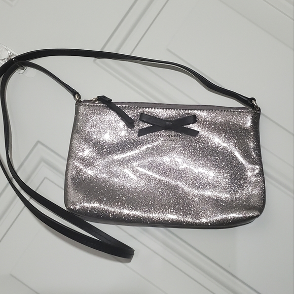 NWOT, Kate Spade New York Army Mavis street Silver/ Gray glitter crossbody bag - Picture 1 of 12